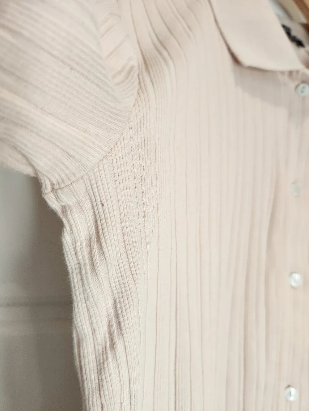 Sz M Zara 100% Cotton Blush Ribbed Polo Button-Down Top - Picture 4 of 6